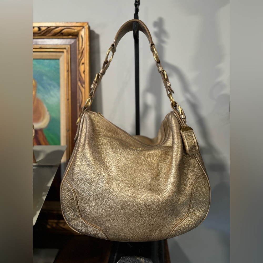 Prada Gold Metallic Hobo Leather Bag